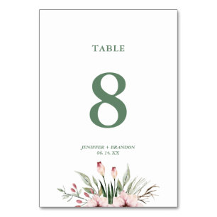 Número de mesa de boda de verano floral acuarela