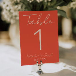 Número de mesa de boda divertido naranja moderno