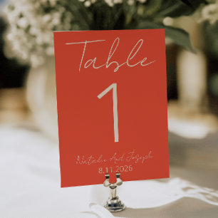 Número de mesa de boda divertido naranja moderno