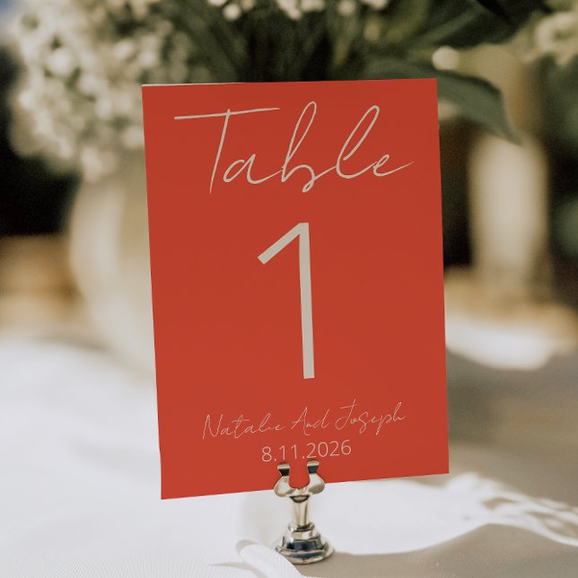 Número de mesa de boda divertido naranja moderno (Subido por el creador)