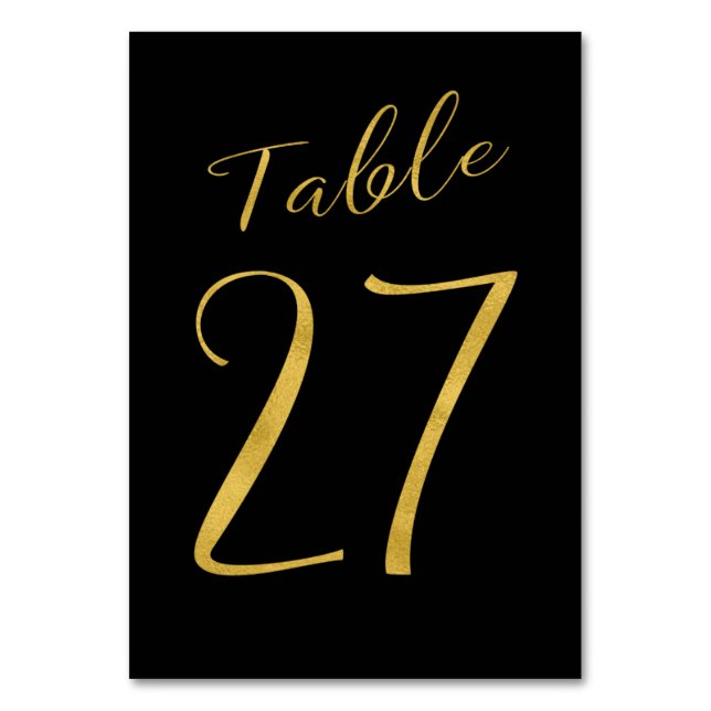 Número de mesa de boda dorado brillo negro elegant (Anverso)