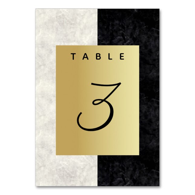 Número de mesa de boda dorado negro y blanco (Anverso)