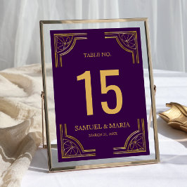 Número de mesa de boda dorado púrpura real ornamen