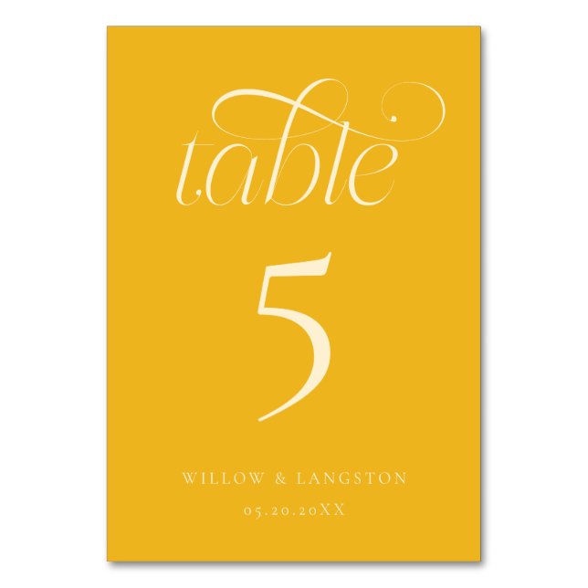 Número de mesa de boda elegante amarillo (Anverso)
