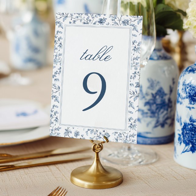 Número de mesa de boda elegante azul chinoiserie (Subido por el creador)