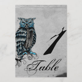 Número de Mesa de Boda Elegante Búho Gótico Azul