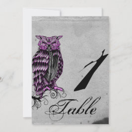 Número de Mesa de Boda Elegante Búho Gótico Púrpur