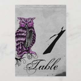 Número de Mesa de Boda Elegante Búho Gótico Púrpur