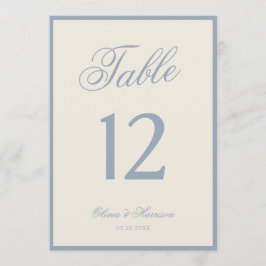 Número de mesa de boda elegante crema azul polvori