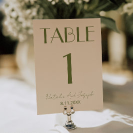 Número de mesa de boda elegante de oliva verde ant