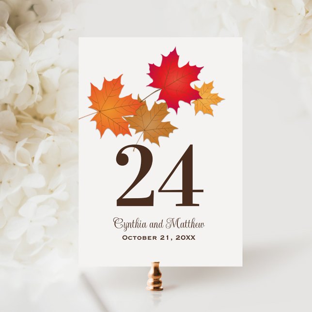 Número de mesa de boda elegante de otoño con hojas (Subido por el creador)
