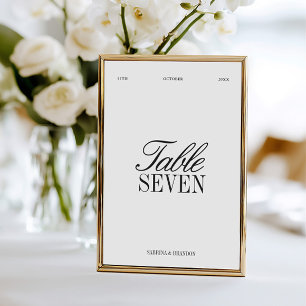 Número de mesa de boda elegante en negro y blanco