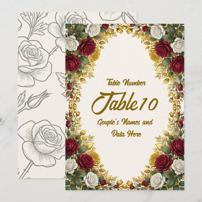 Número de mesa de boda Elegante Flor de Rosa de Nu (Anverso / Reverso)