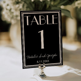Número de mesa de boda elegante marfil negro antig