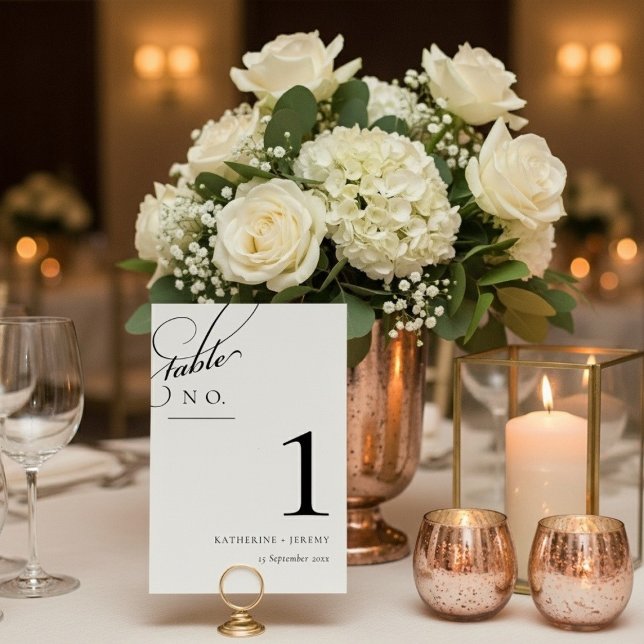 Número de mesa de boda elegante monocromo minimali (Minimalist Monochrome Elegant Wedding Table Number)
