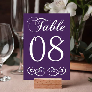 Número de mesa de boda elegante púrpura y blanco