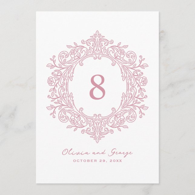 Número de mesa de boda elegante rosa herencia (Anverso)