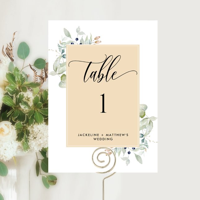 Número de Mesa de Boda Elegante Verde, Beige Marró (Subido por el creador)