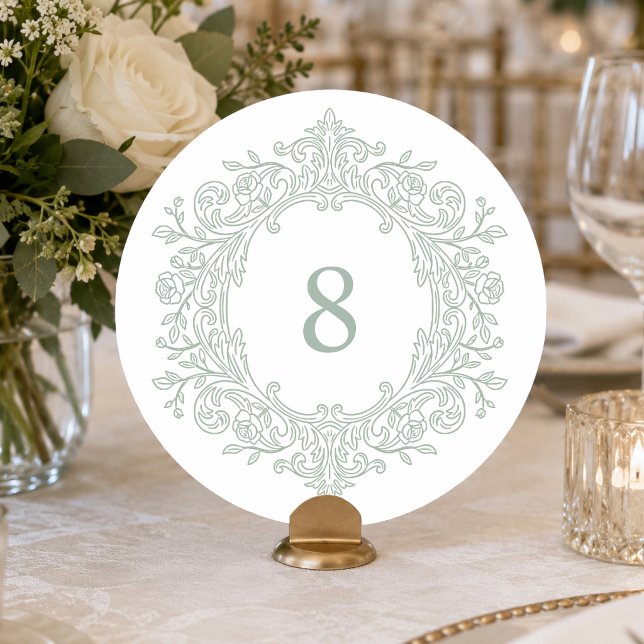Número de mesa de boda elegante verde de herencia (Subido por el creador)
