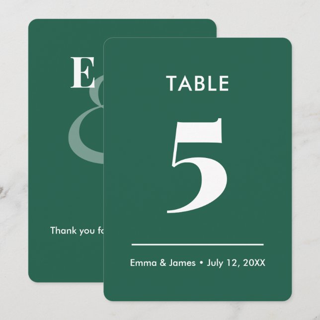Número de mesa de boda Emerald Ampersand (Anverso / Reverso)