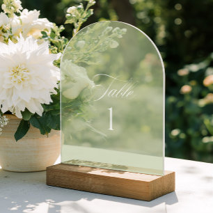 Número de mesa de boda en acrílico verde salvia en