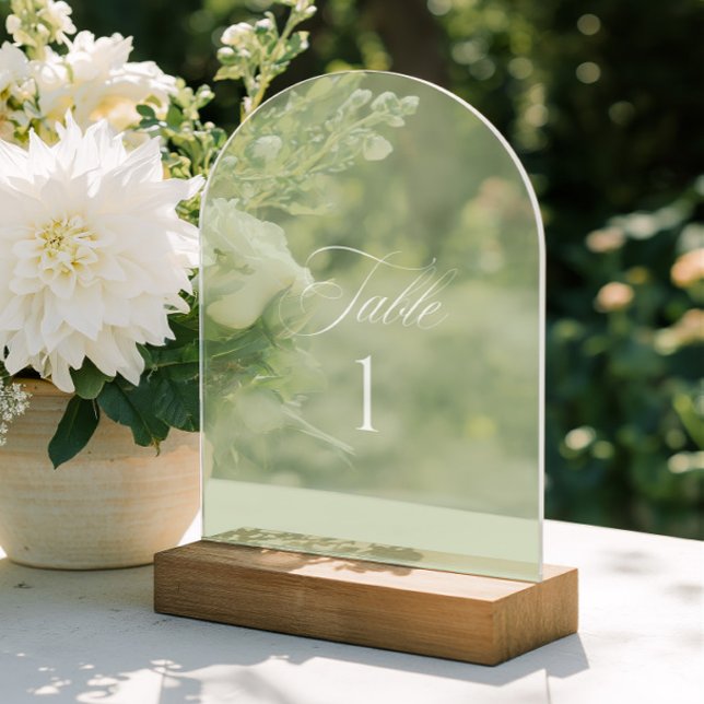 Número de mesa de boda en acrílico verde salvia en (Arch Acrylic Sage Green Wedding Table Number)