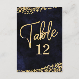 Número de mesa de boda en acuarela azul marino y d