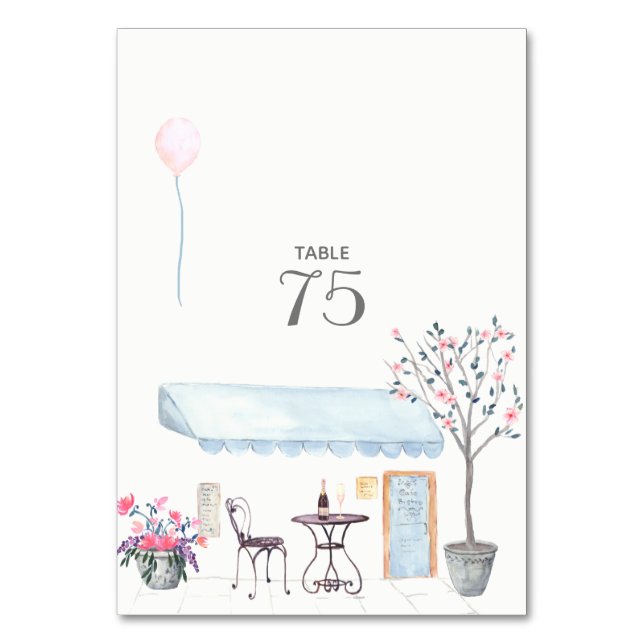 Número de mesa de boda en acuarela de París (Anverso)