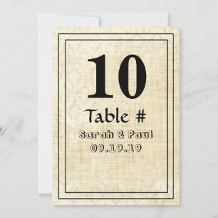 Número de mesa de boda en arpillera con damasco fl