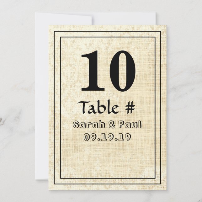 Número de mesa de boda en arpillera con damasco fl (Anverso)