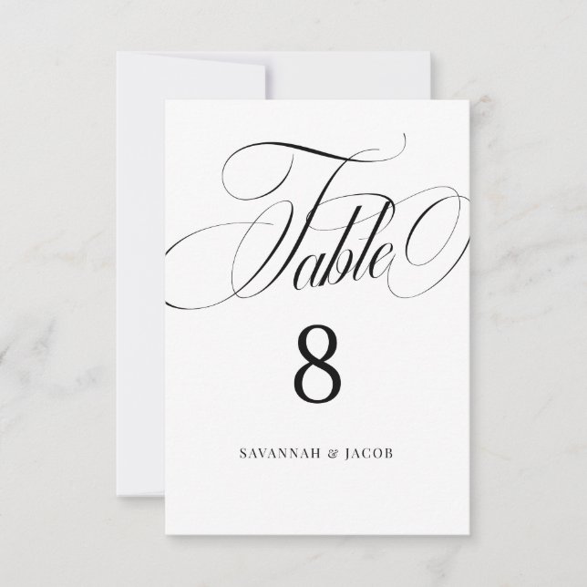 Número de Mesa de Boda en Blanco y Negro con Letra (Anverso)
