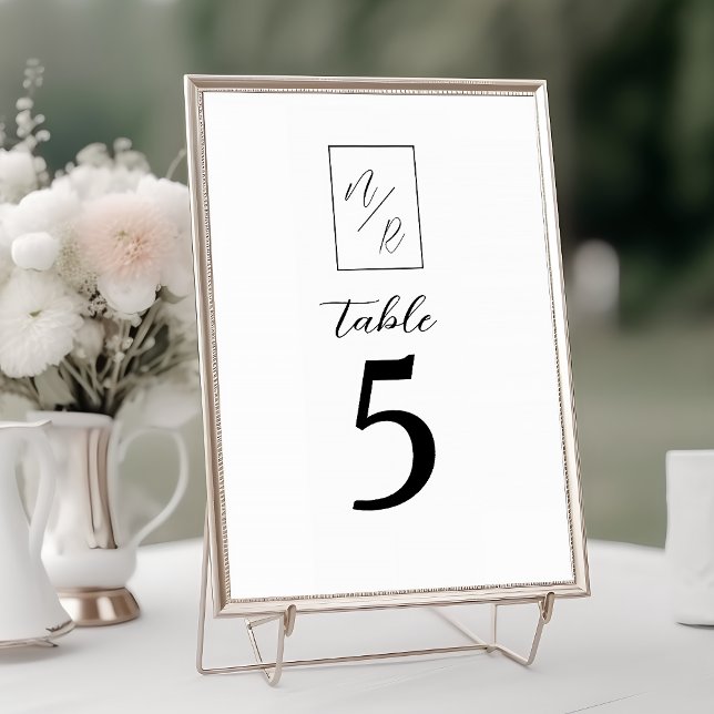Número de mesa de boda en blanco y negro moderno (Subido por el creador)