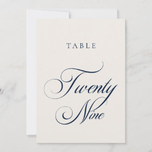 Número de mesa de boda en caligrafía azul clásica
