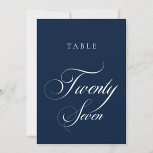 Número de mesa de boda en caligrafía azul clásica