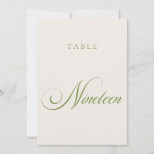 Número de mesa de boda en caligrafía verde clásica