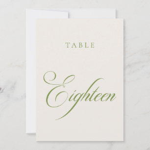 Número de mesa de boda en caligrafía verde clásica