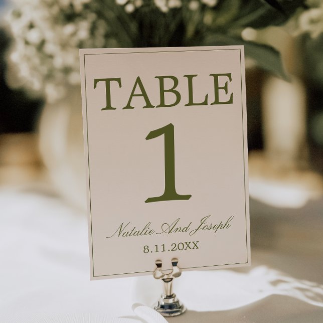 Número de mesa de boda en crema verde oliva Old Mo (Subido por el creador)