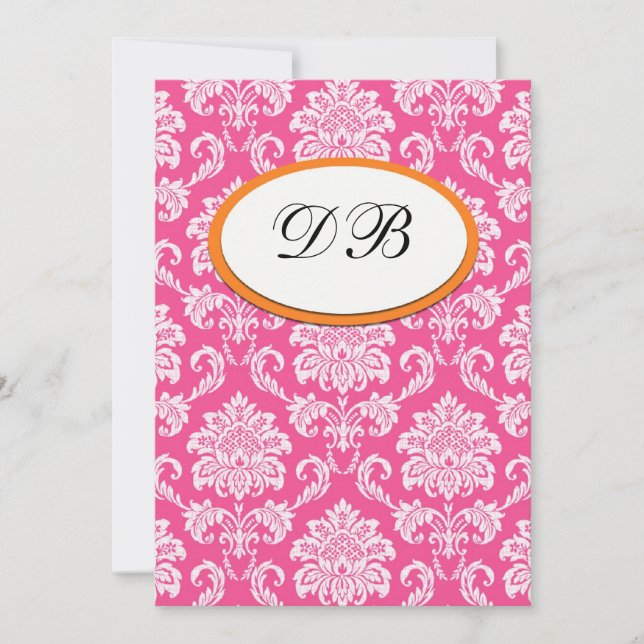 Número de Mesa de Boda en Damasco Rosa y Naranja (Anverso)