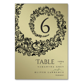 Número de mesa de boda en damasco verde y dorado e