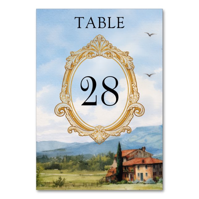 Número de mesa de boda en el campo de Toscana (Anverso)