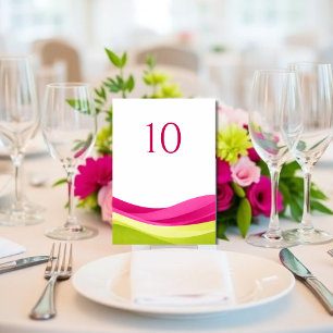 Número de mesa de boda en fucsia y verde lima