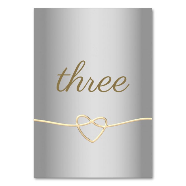 Número de mesa de boda en guión de oro plateado (Anverso)