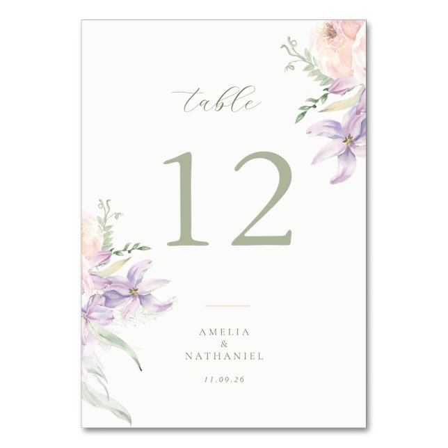 Número de mesa de boda en jardín pastel (Anverso)