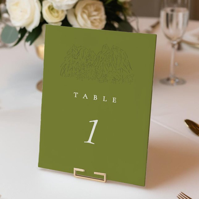 Número de mesa de boda en la montaña del parque Yo (Green Yosemite Park Mountain Range 5x7"  Wedding Table Number)