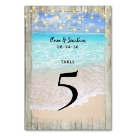 Número de mesa de boda en la playa de madera rústi