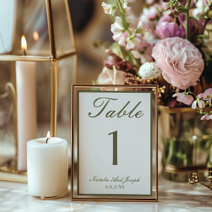 Número de mesa de boda en oliva blanca verde diner