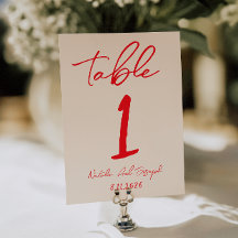 Número de mesa de boda escrito a mano en rojo retr