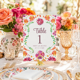 Número de mesa de boda Fiesta Floral Mexicana Blan