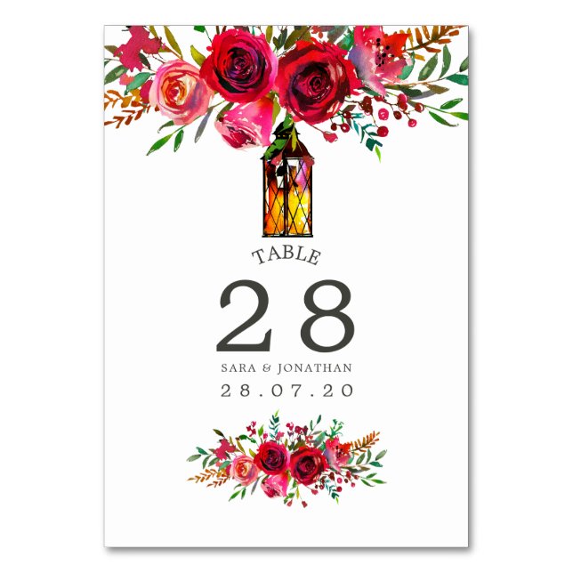 Número de mesa de boda floral acuarela (Anverso)