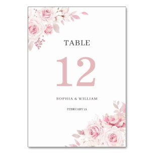 Número de mesa de boda floral acuarela rosa rubor